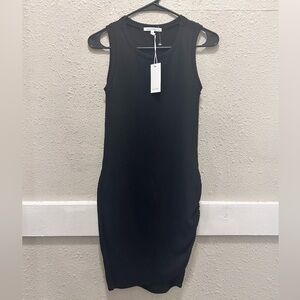 ANTISTAR Black Ribbed Knit Dress with Ruched Side NWT XS
